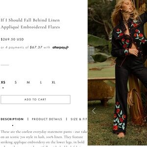 Chasing Unicorns If I Should Fall Behind Linen Pants Black Embroidered Flowers S